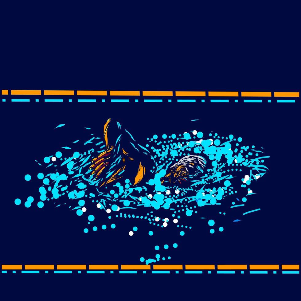 homem natação linha pop art logo design colorido com fundo escuro. ilustração vetorial de nadador abstrato vetor