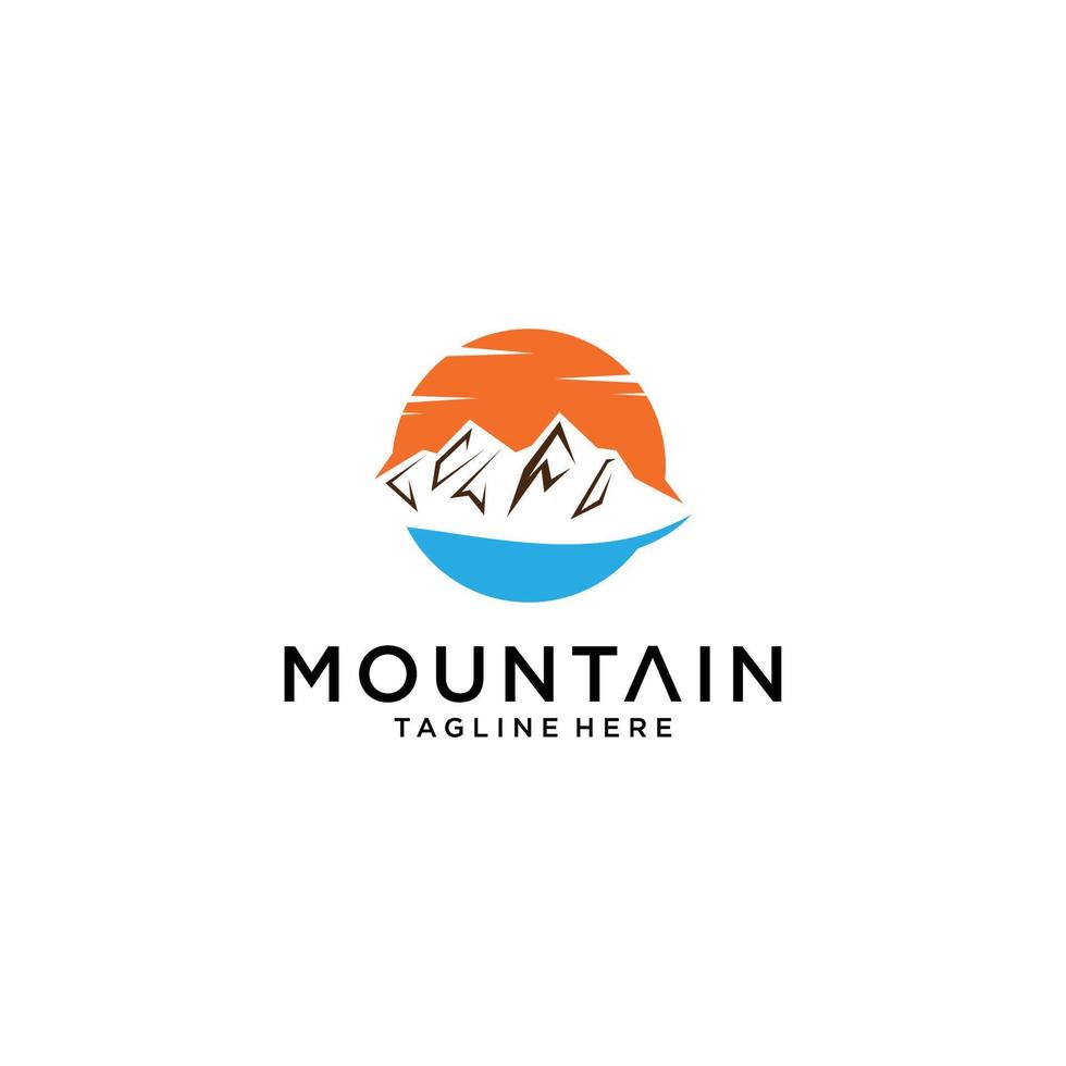 colinas de paisagem minimalista, picos de montanha rio riacho simples vetor de design de logotipo