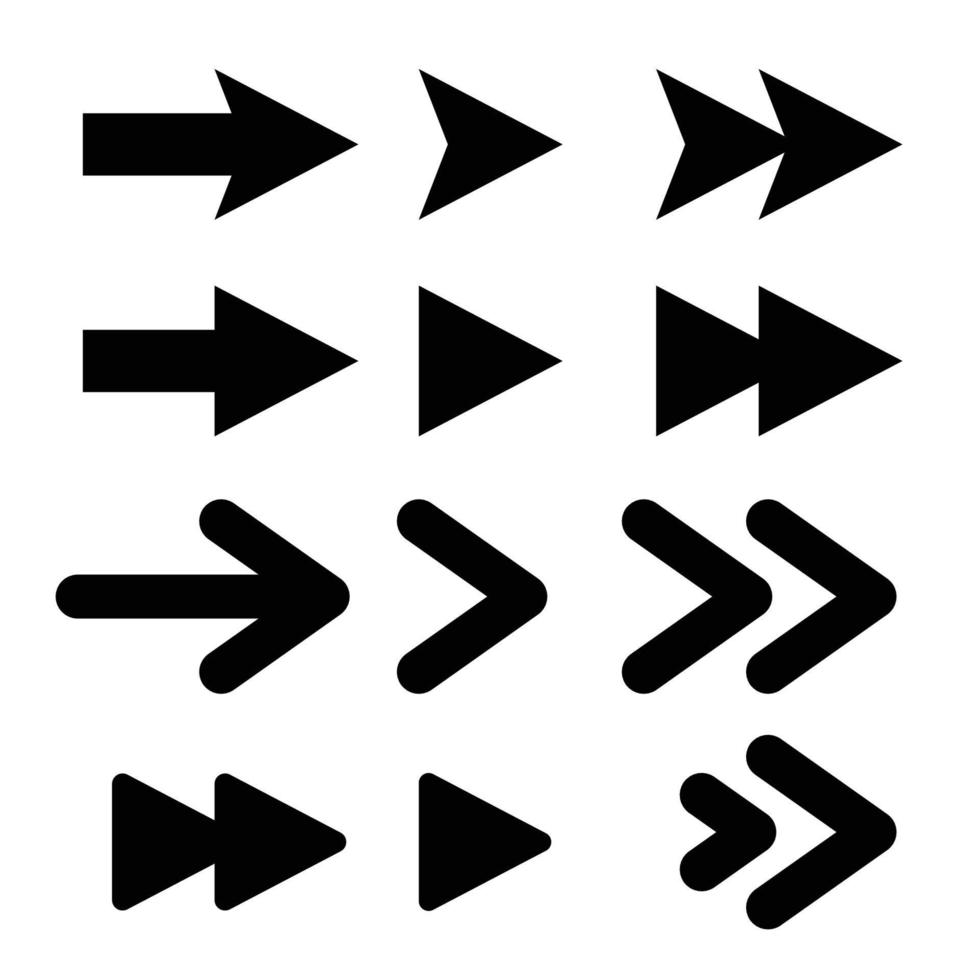 setas vector coleção preta. diferentes ícones de setas pretas, conjunto de vetores. elementos abstratos para infográfico de negócios