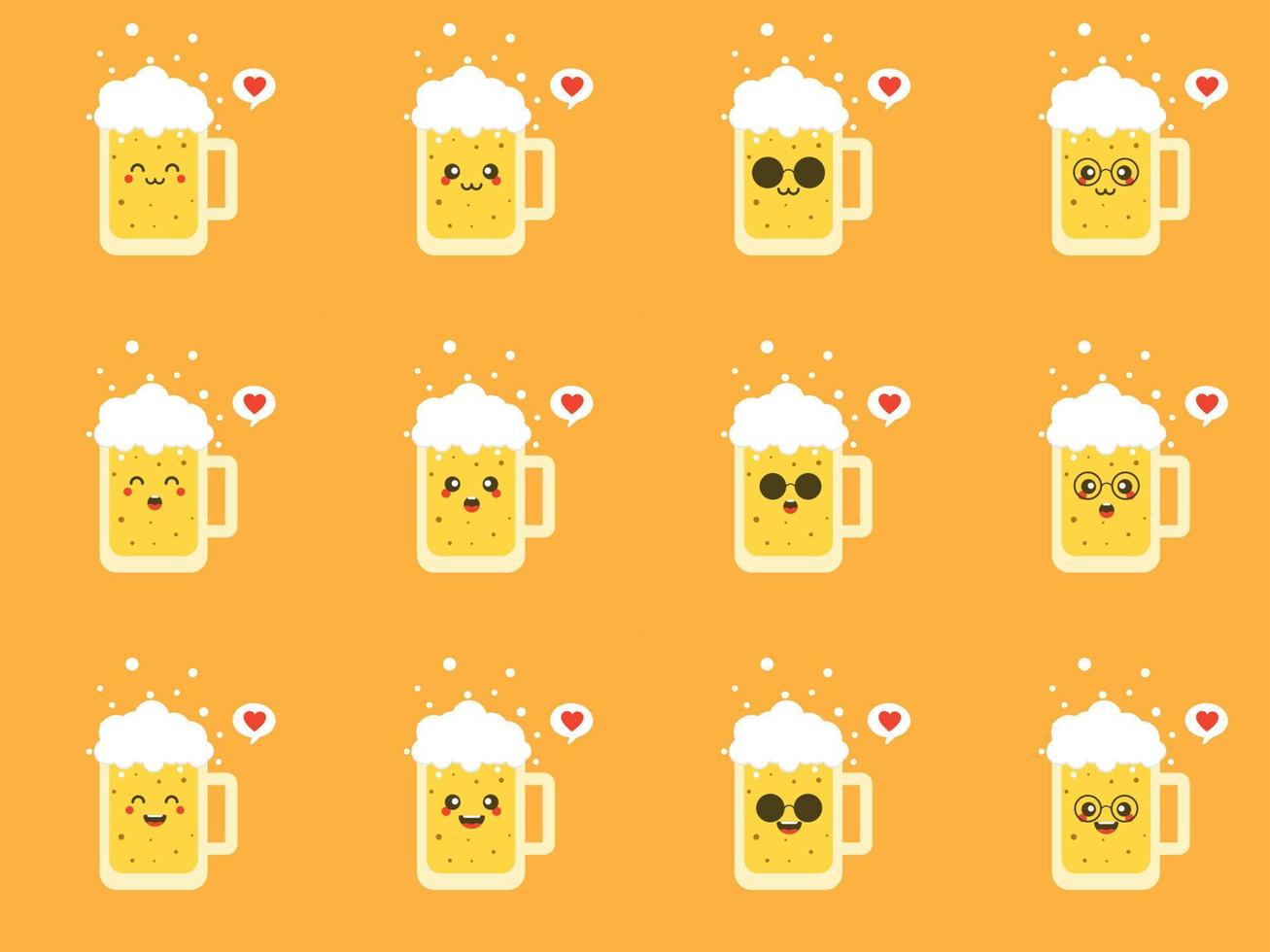 ilustração em vetor design plano de cerveja bonito e kawaii. personagem de copo de cerveja engraçado com emoji humano sorridente, ilustração vetorial de desenho animado isolada na cor de fundo. mascotes bonitos e engraçados