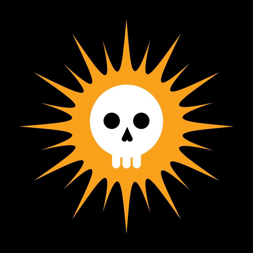 símbolo plano do crânio com sol. símbolo de bandeira de pirata do crânio. ilustração em vetor design plano de crânio