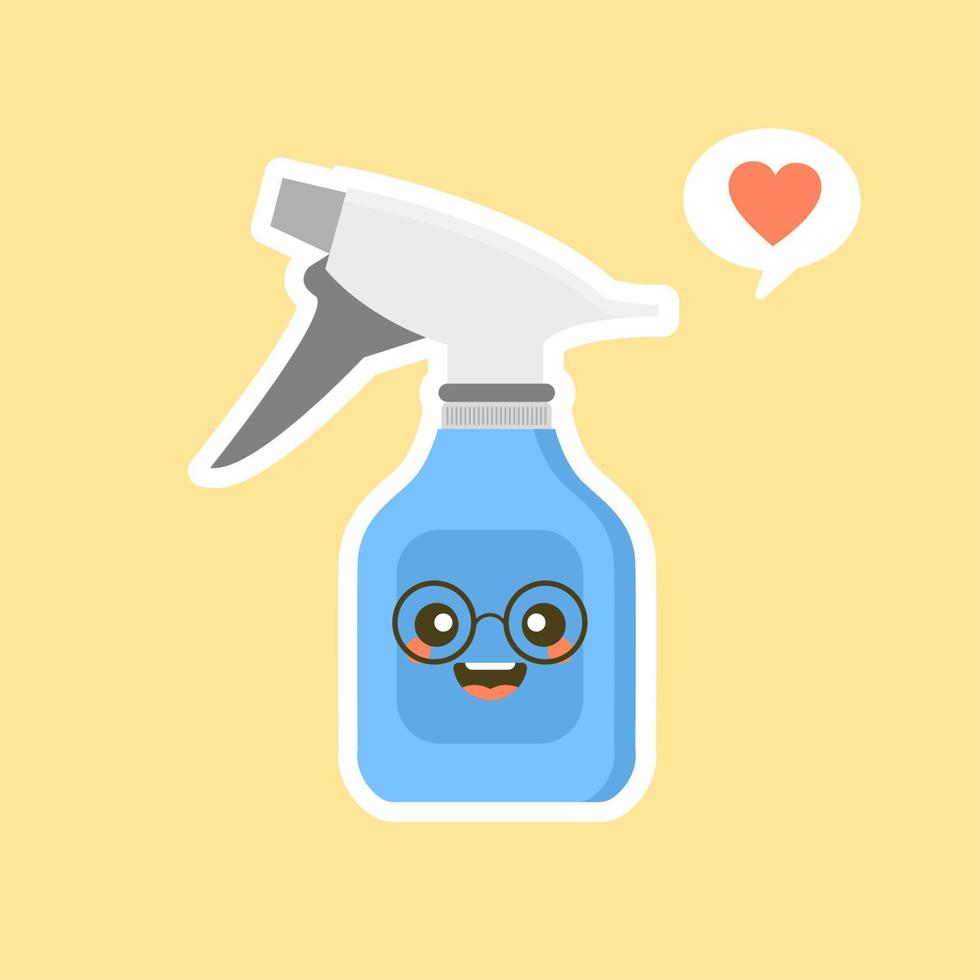 desenho de garrafa de spray. frasco de spray fofo e kawaii. frasco anti-séptico. vector design de ícone de ilustração de personagem de desenho animado.isolated no fundo branco