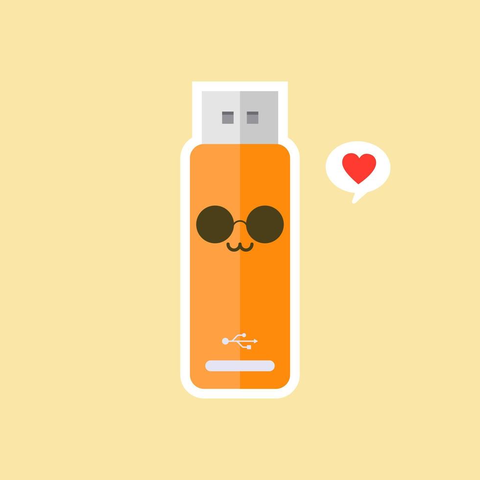 kawaii e ícone de unidade flash usb fofo isolado na cor de fundo. ícone de cartão de memória em estilo simples. personagem de disco flash com expressão facial. pode usar para tecnologia, mascote, elemento, site, ícone vetor