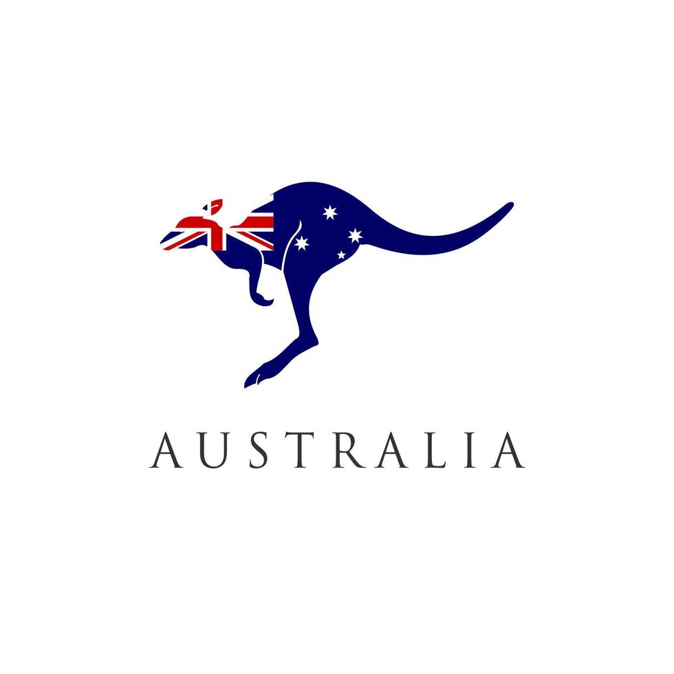 logotipo de canguru da austrália com ilustração vetorial de design de bandeira vetor