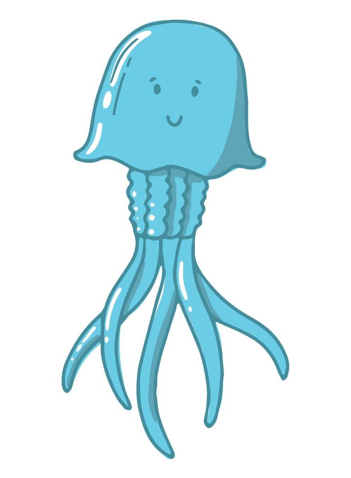 bonito mão desenhada peixe azul claro com cauda amarela isolado no fundo branco. bom para cartazes de berçário, estampas, cartões, decoração de vestuário infantil, adesivos, etc. doodle de vida marinha, clipart. eps 10 vetor