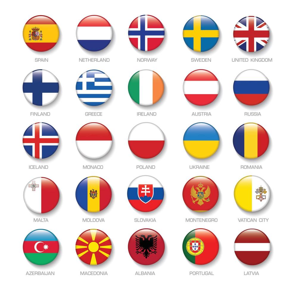 ícone de bandeira da europa definido em círculo, ilustração de elemento de design vetorial vetor