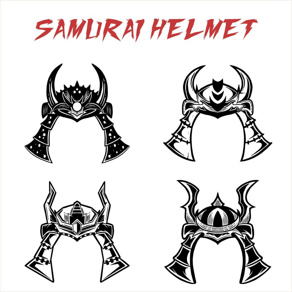 ilustração do pacote de capacete samurai. vetor