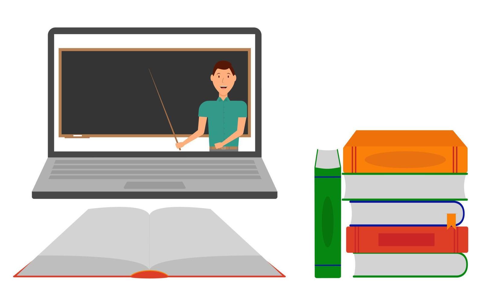 Educação online. uma aula ou palestra em uma videochamada com um professor. ilustração vetorial vetor