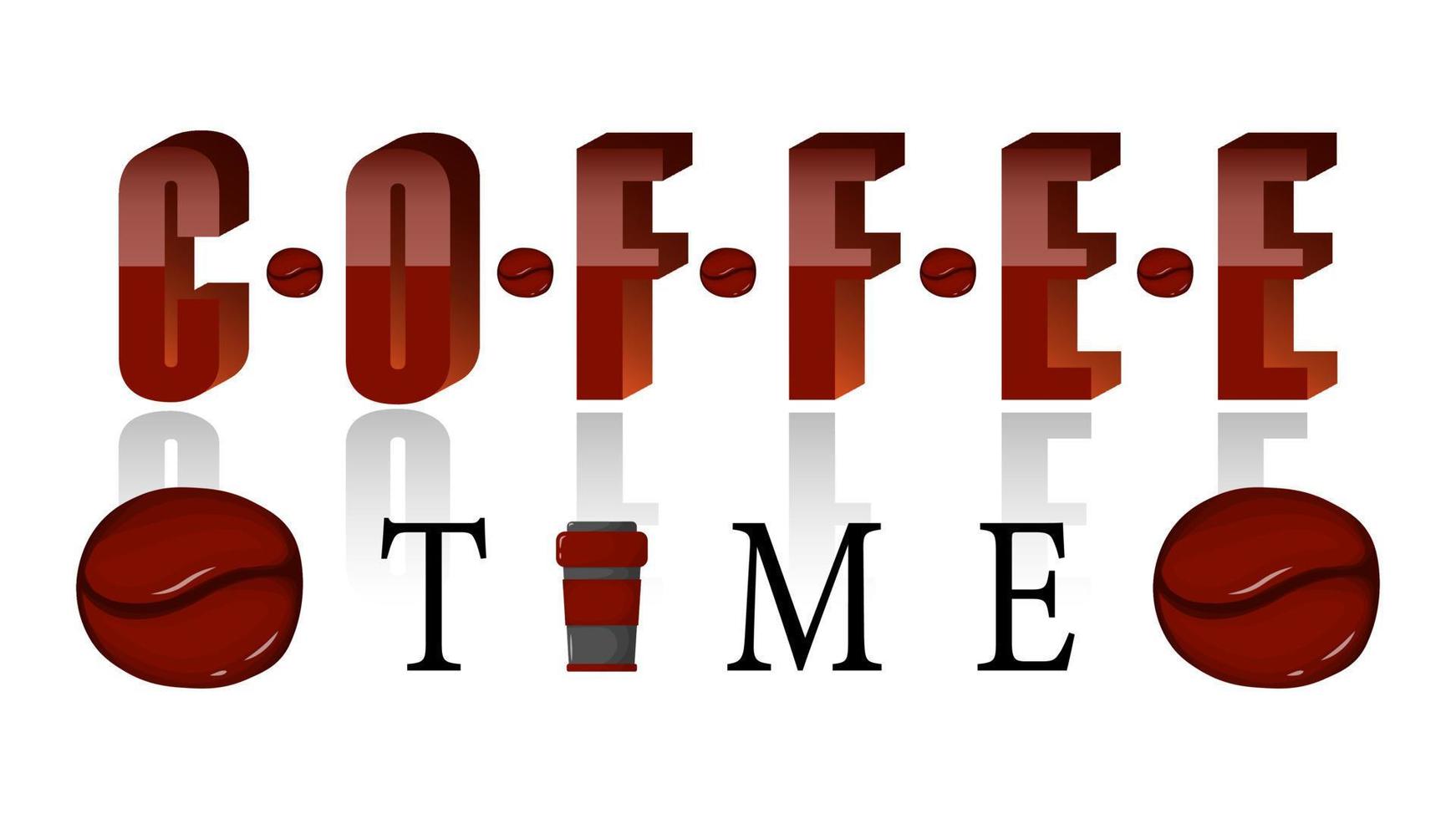 cartão de letras tipográficas de hora do café com grão de café cru, banner inspirador vetorial, frase de desenho animado plana sobre bebida, modelo de impressão de camiseta simples. vetor