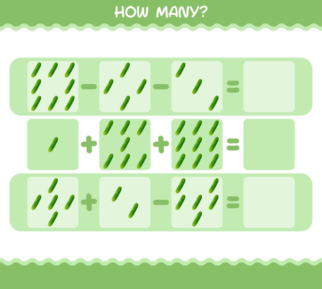 quantos pepino de desenho animado. jogo de contagem. jogo educativo para crianças e bebês da pré-escola vetor