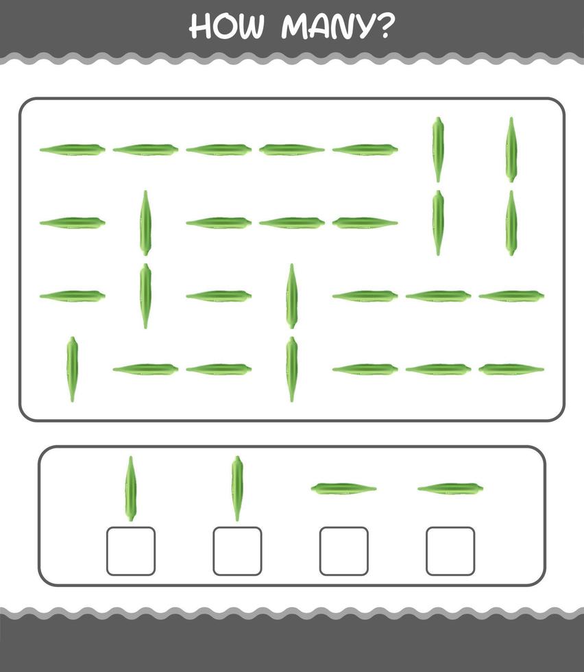 quantos quiabo de desenho animado. jogo de contagem. jogo educativo para crianças e bebês da pré-escola vetor