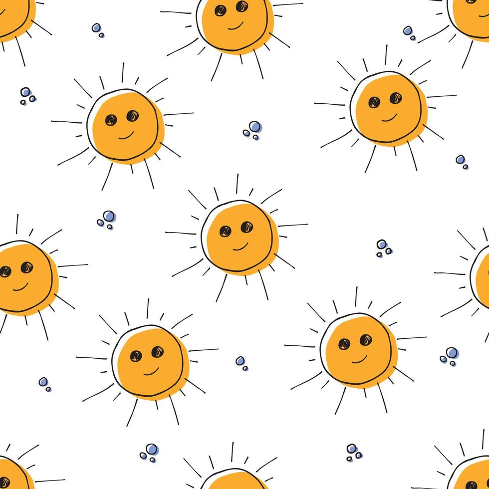 padrão de verão sem costura colorido com elementos desenhados à mão, como o sol e bolhas. design de impressão de moda, ilustração vetorial vetor