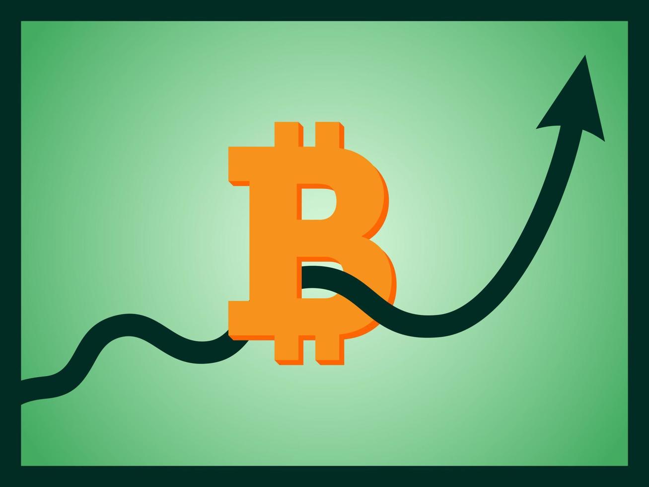 seta de linha de tendência de alta através do sinal de bitcoin no design de ícone plano de vetor de fundo de cor verde