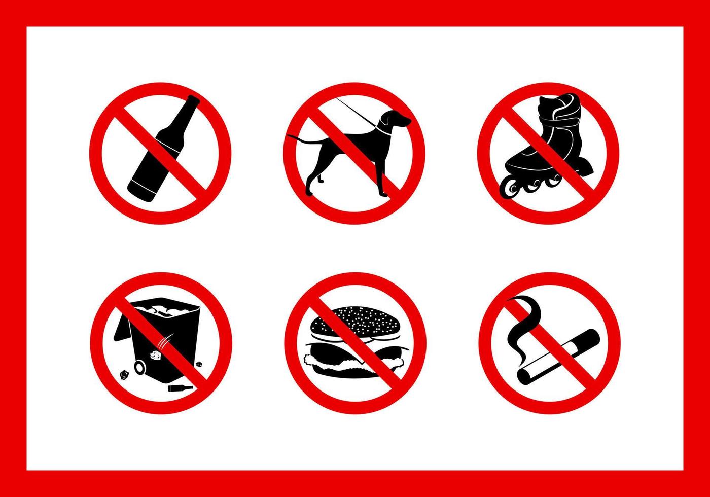 conjunto de sinais de proibição para cafés, hospitais e outras instituições vetor