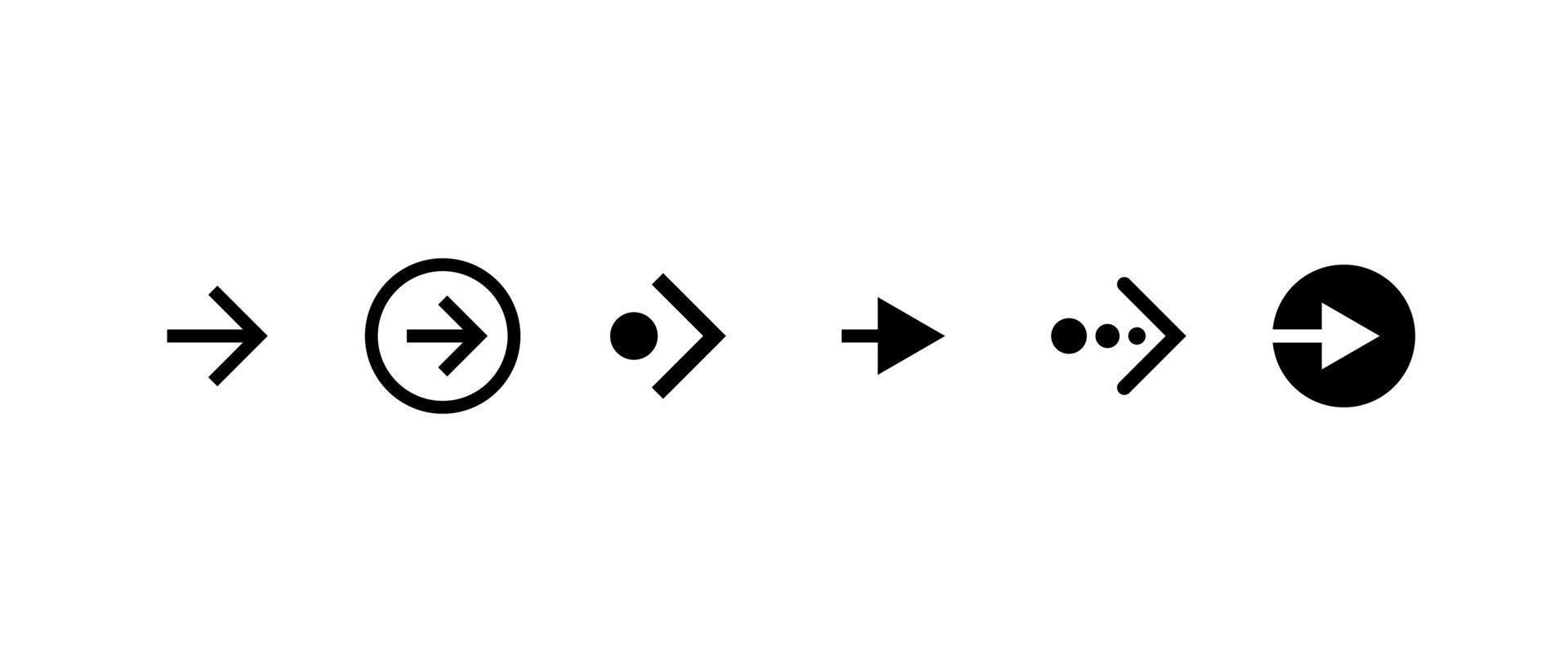 deslize o conjunto de ícones do botão direito. aplicativo e pictograma de seta de rolagem de rede social para web design ou aplicativo. coleção de elementos de interface de interface do usuário do próximo ponteiro de direção preto. ilustração em vetor eps