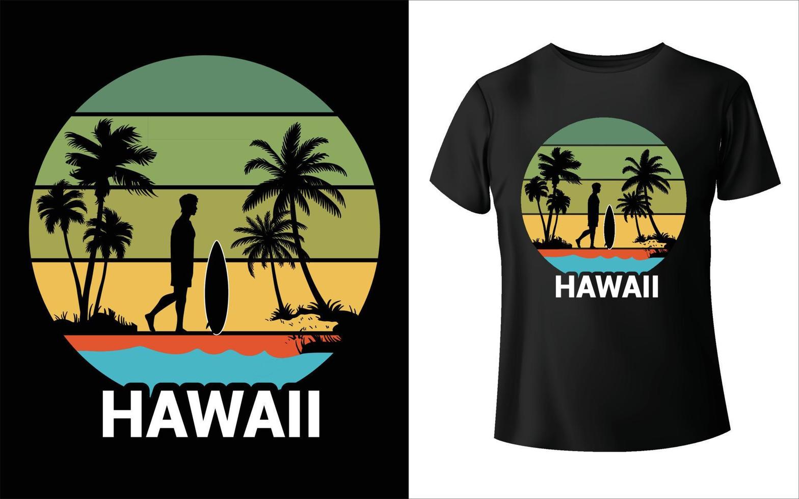 design de t-shirt hawaii design gráfico de t-shirt de verão hawaii, estampa tropical, ilustração vetorial vetor