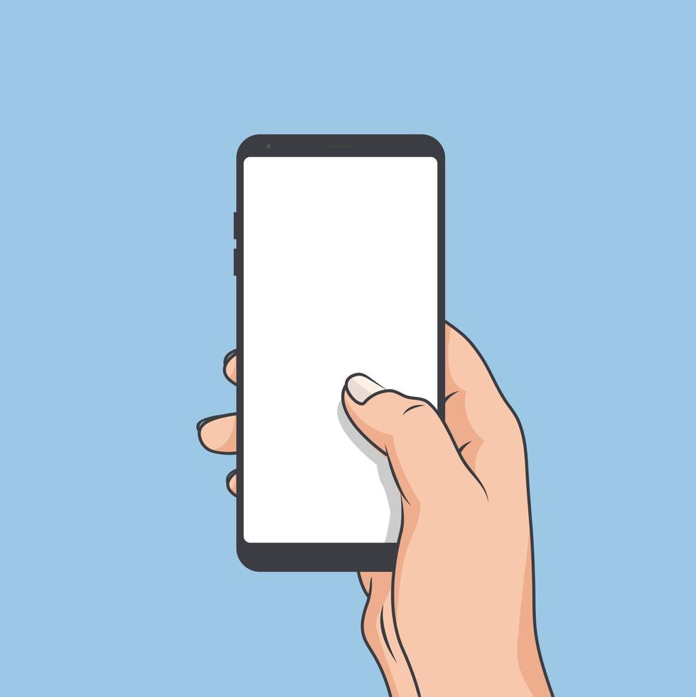 mão de estilo design plano segurando com a tela em branco do smartphone, ilustração de elemento de design vetorial vetor