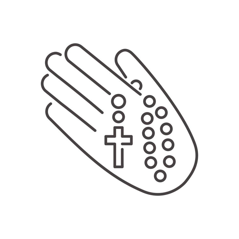 silhueta de contas de rosário na mão. jóias de oração para meditação. terço católico com uma cruz. símbolo da religião. ilustração vetorial isolada vetor