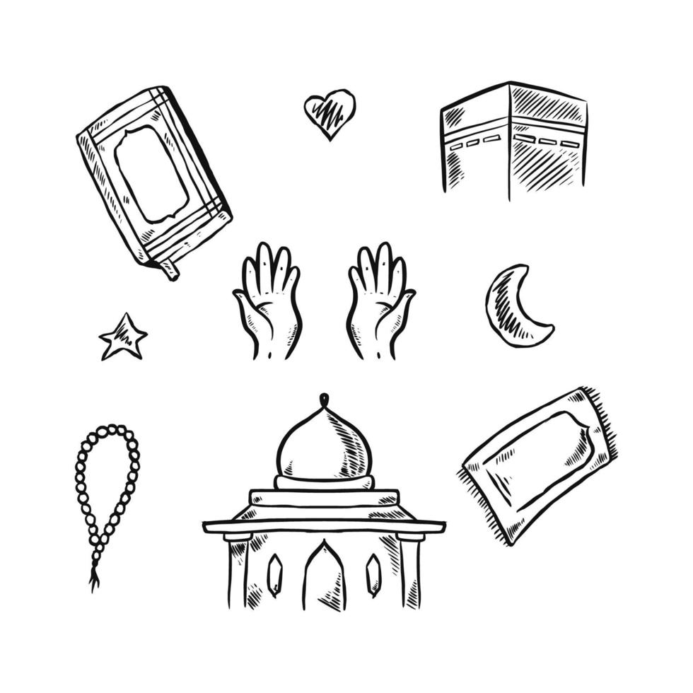 conjunto de rabiscos islâmicos vetoriais desenhados à mão-02 vetor