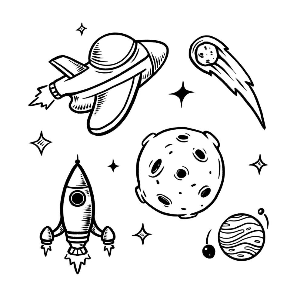 linha de ilustração desenhada de mão de doodle espacial vetor