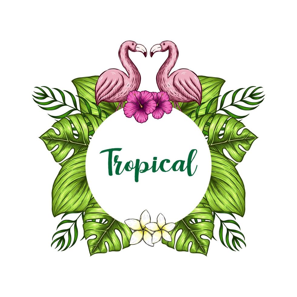 vetor cartão postal folhas tropicais ilustração floral
