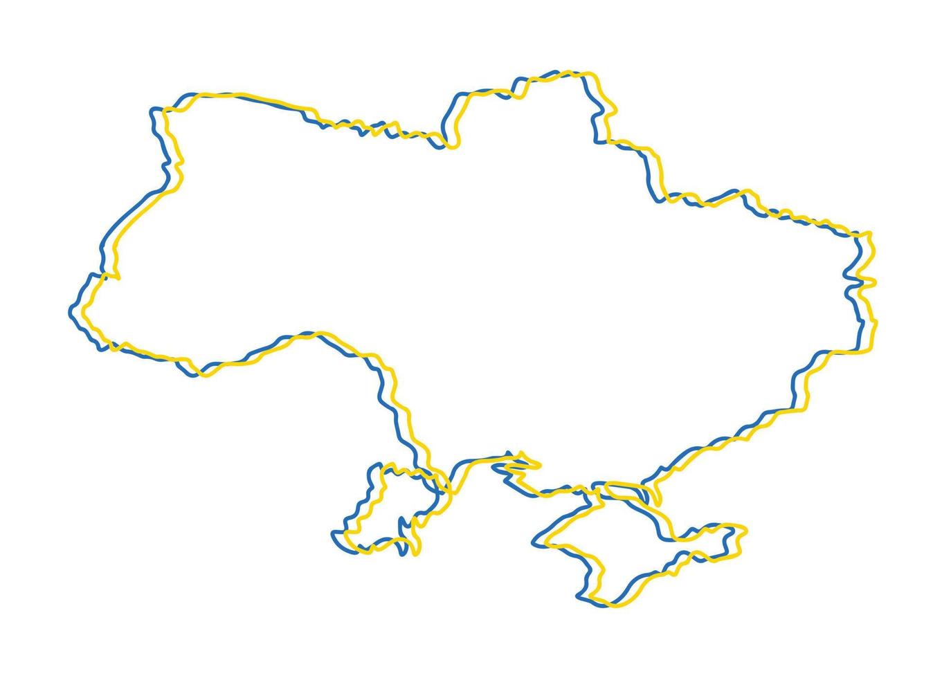 mapa da ucrânia - mapa de contorno de contorno de contorno de linha azul e amarelo simples desenhado à mão. ilustração vetorial isolada no branco. desenho de silhueta de fronteira ucraniana vetor