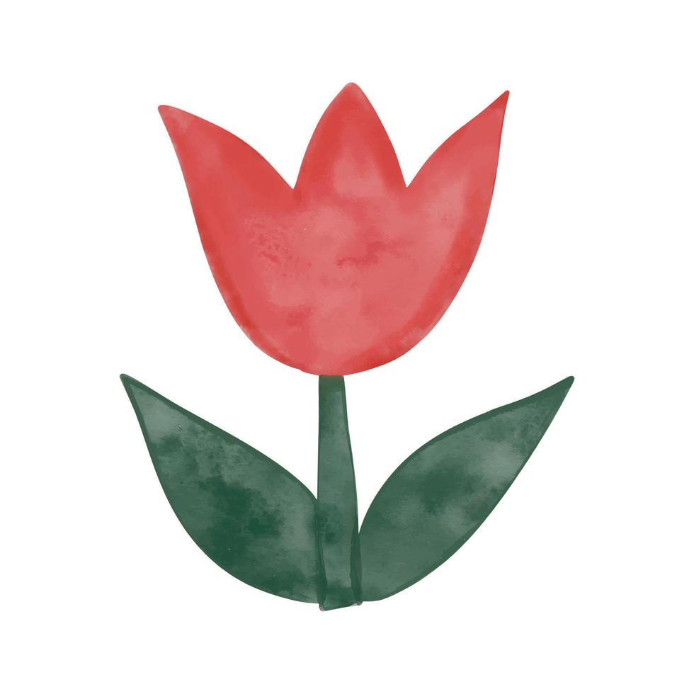 flor ingênua simples texturizada em aquarela de vetor com ilustração de folhas. elemento de design floral bonito artístico criativo desenhado à mão
