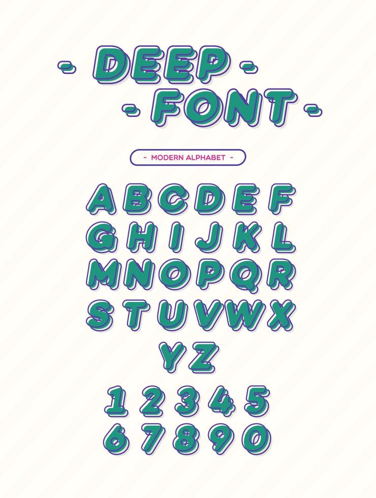 tipografia moderna de fonte profunda de vetor. alfabeto 3d inclinado estilo sem serifa para camiseta vetor