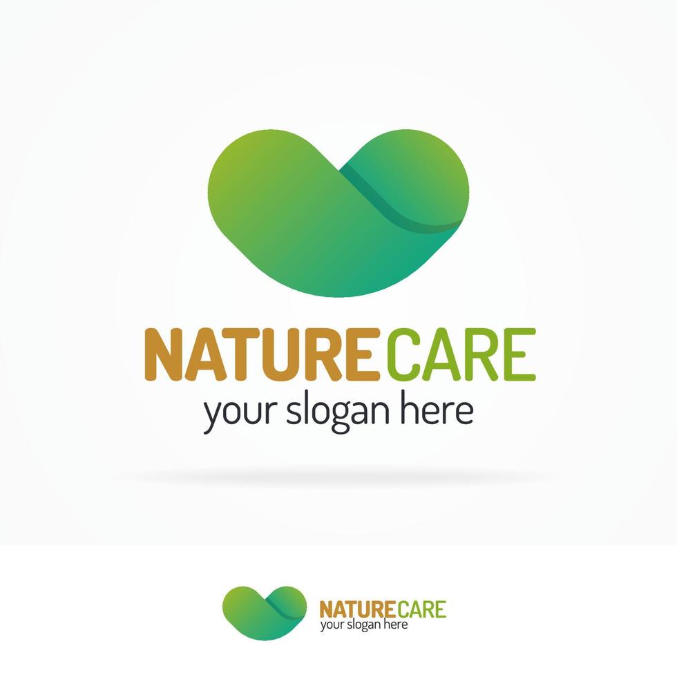 conjunto de logotipo de cuidados com a natureza composto por coração verde vetor