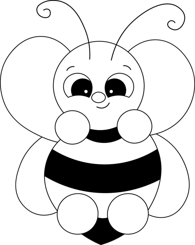abelha bonito dos desenhos animados. desenhar ilustração em preto e branco vetor