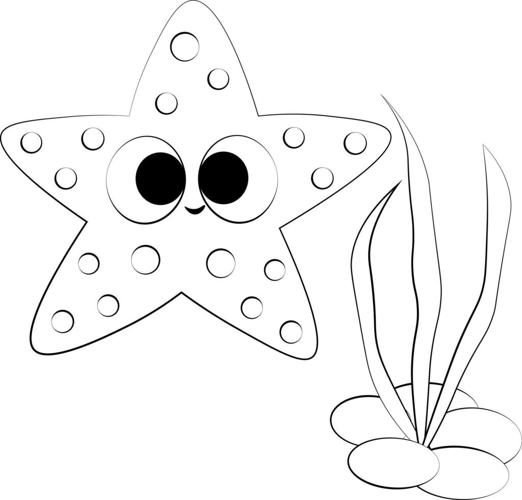 estrela do mar bonito dos desenhos animados. desenhar ilustração em preto e branco vetor