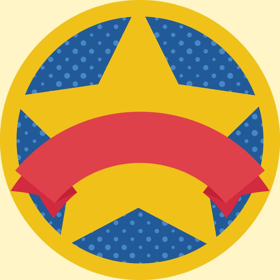 medalha com estrela e modelo de fita vermelha isolado em fundo amarelo vetor