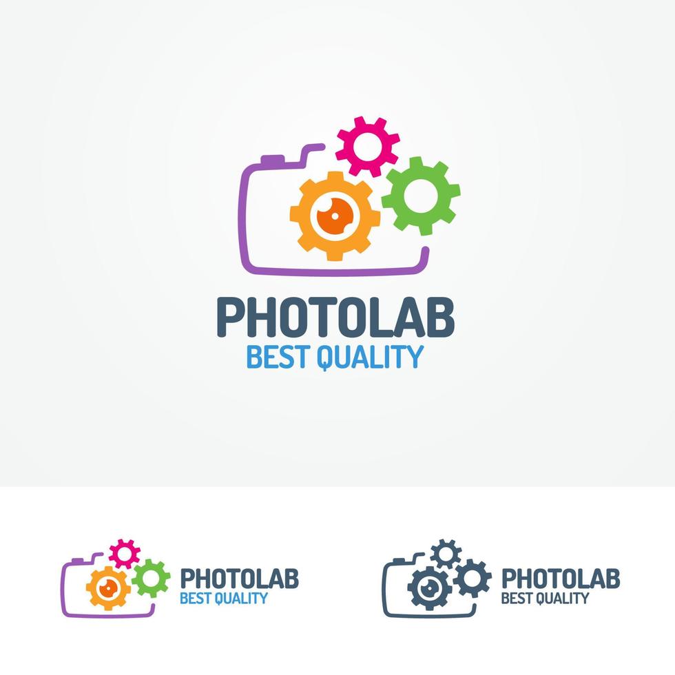 conjunto de logotipo do photolab com fotocâmera e engrenagens vetor