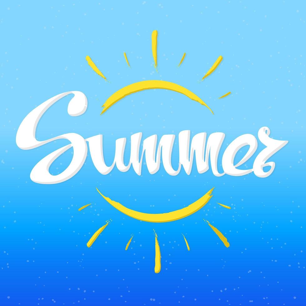 cartão de verão com sol amarelo sobre fundo azul vetor