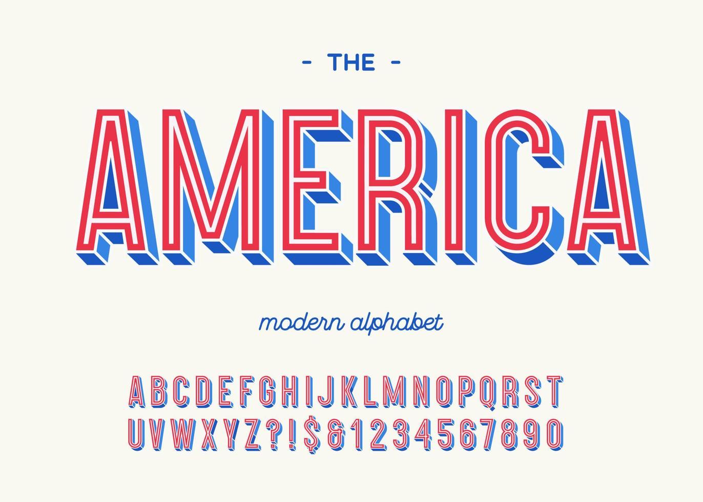 américa alfabeto moderno tipografia 3d estilo colorido vetor