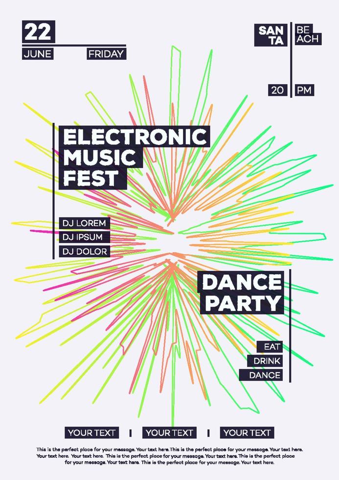 cartaz de festa de verão de festival de música eletrônica estilo minimalista de cor moderna vetor