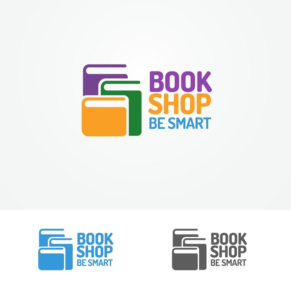 conjunto de logotipo de livraria composto por livros de cores diferentes vetor