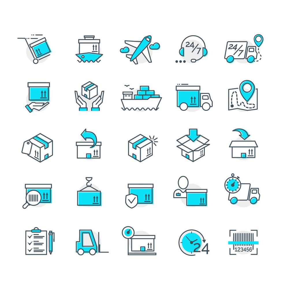 conjunto de ícones de entrega de cores para o seu projeto de design de aplicativo. ilustração vetorial de ícones logísticos vetor