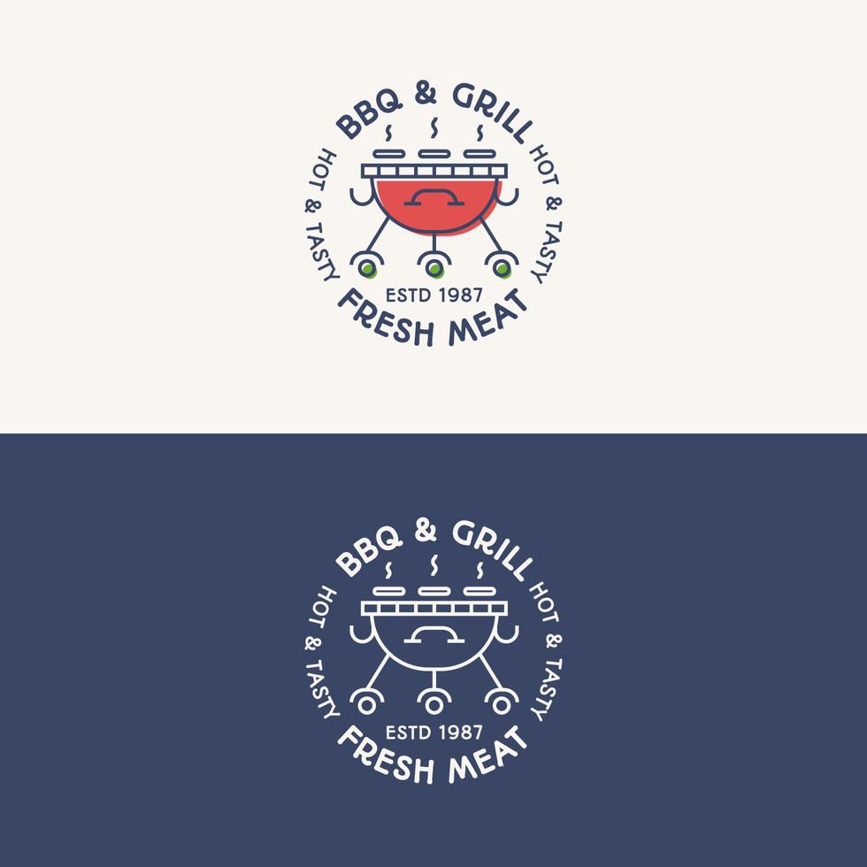 logotipo de churrasco e grelha definir cor e estilo de linha com sinal de carne fresca para festa de churrasco, emblema de churrasco vetor