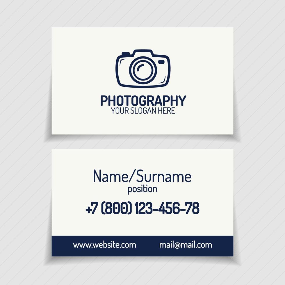 cartão de visita com logotipo de fotografia e estilo de linha de fotocâmera de silhueta vetor