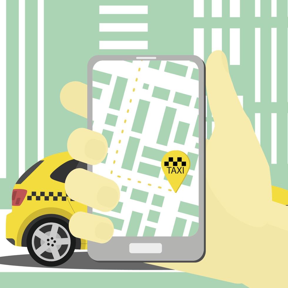mão de conceito de serviço de táxi com aplicativo para smartphone vetor