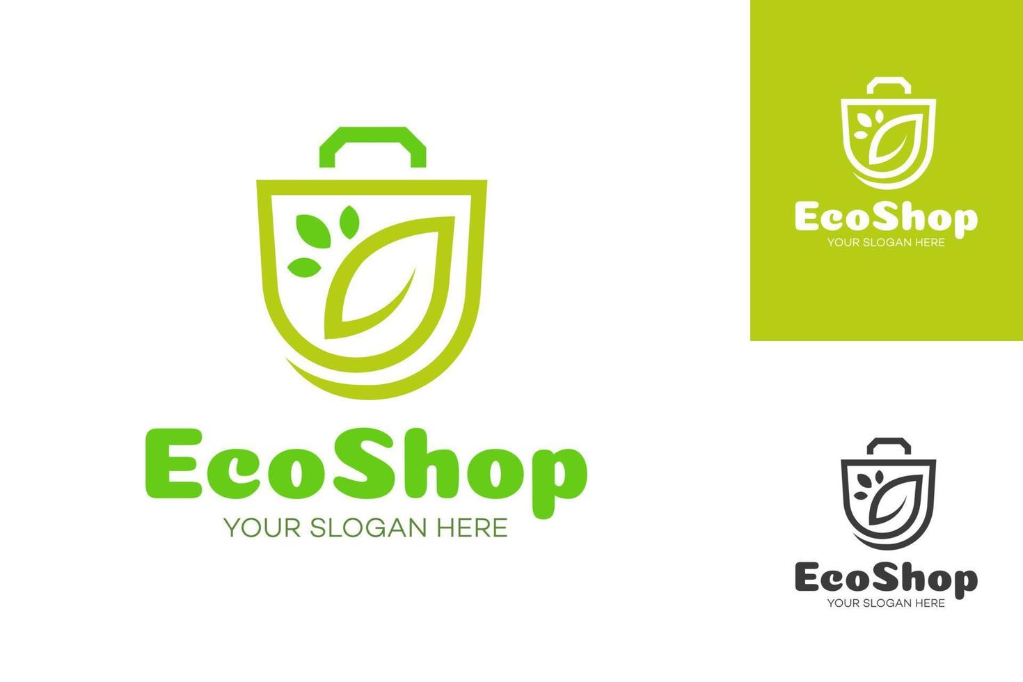 logotipo da loja ecológica consistindo de sacola de compras e folha vetor