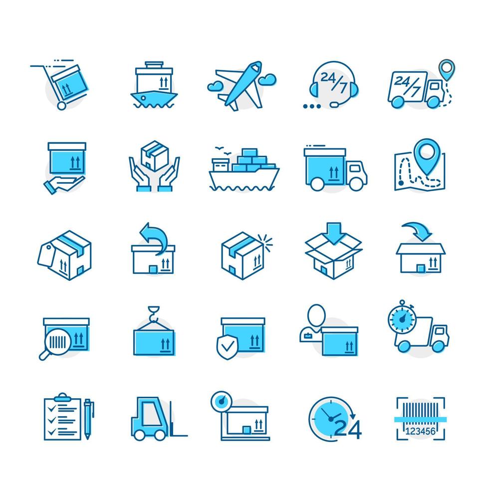 conjunto de ícones de entrega de cores para seu projeto de design de aplicativo isolado no fundo branco. ícones logísticos. ilustração vetorial vetor