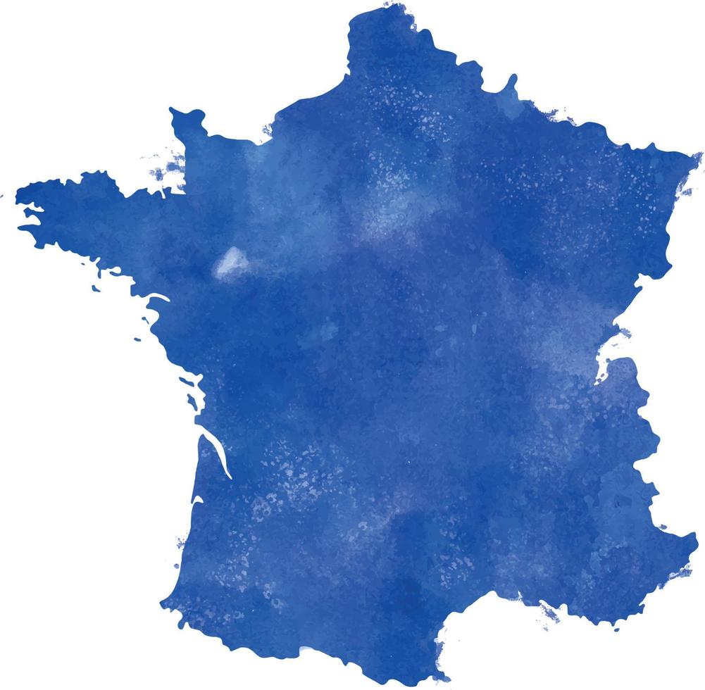 mapa da frança em aquarela na cor azul vetor