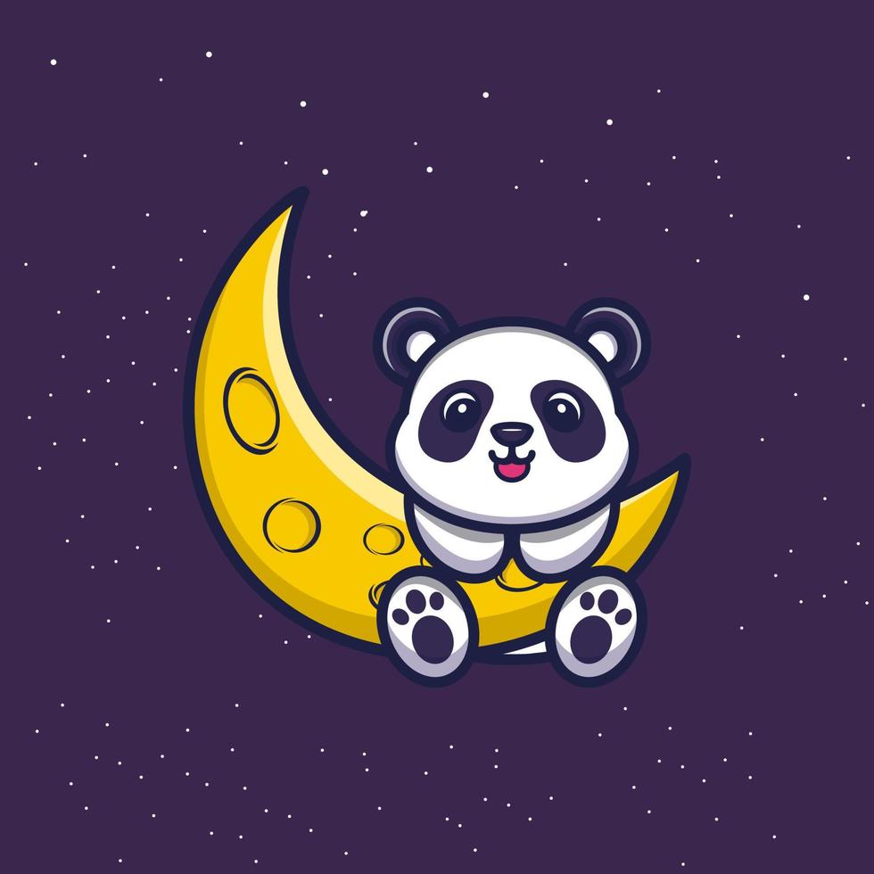 panda bonito com ilustração vetorial de desenho animado de lua falciforme vetor