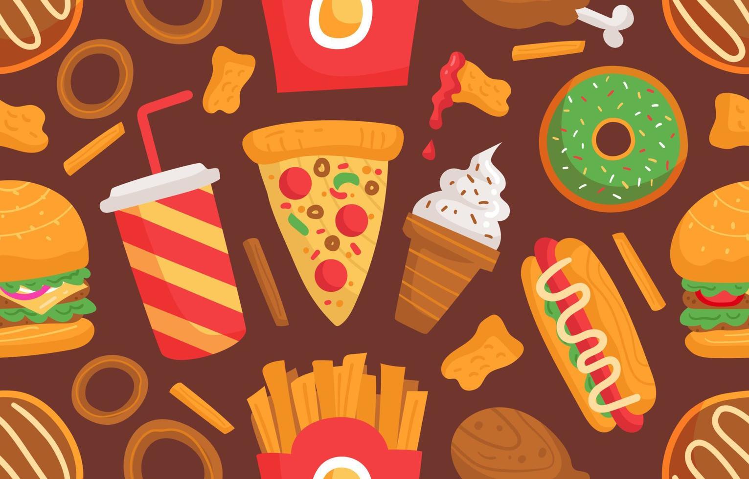 fundo de padrão sem emenda de junk food vetor