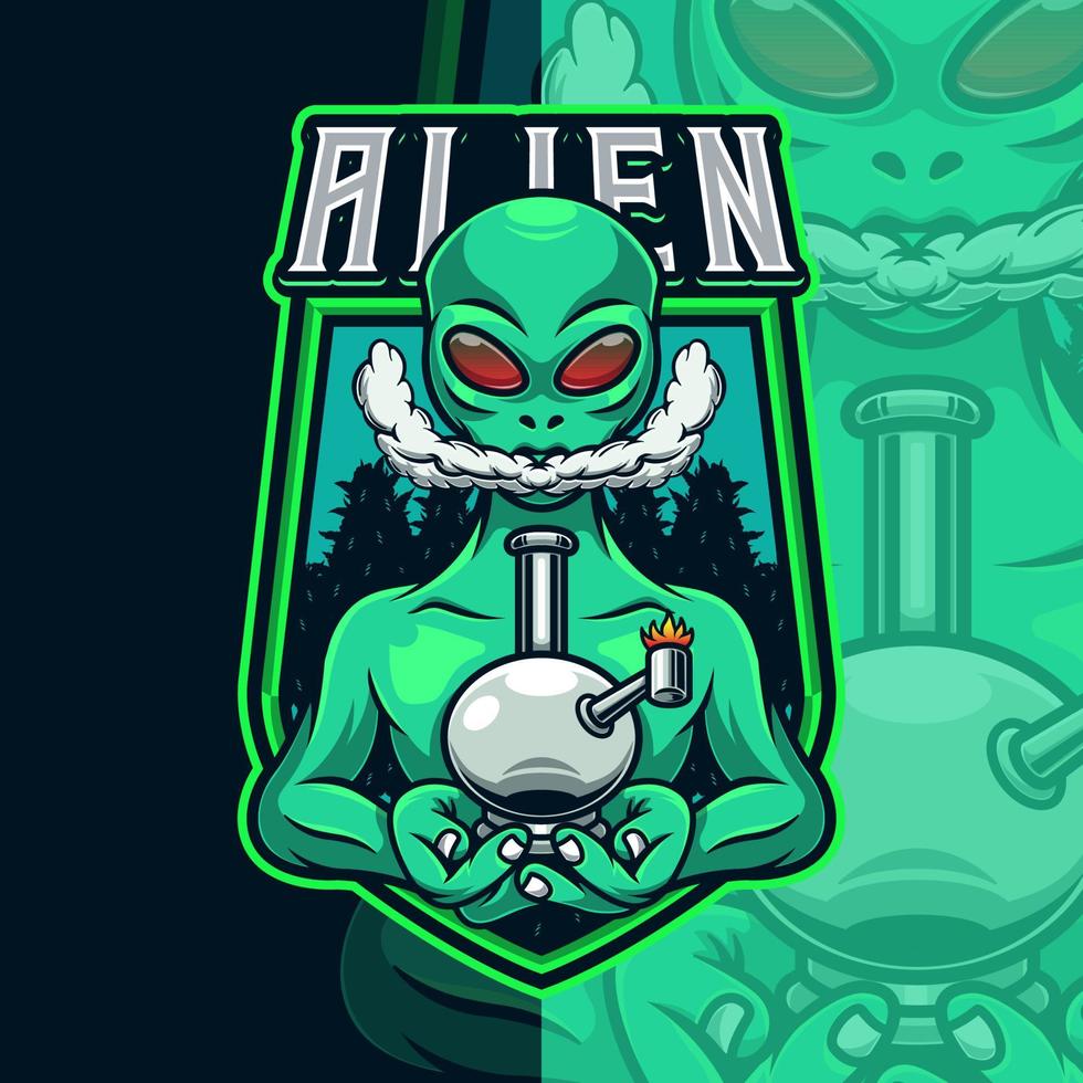 modelo de logotipo de mascote de fumar alienígena vetor