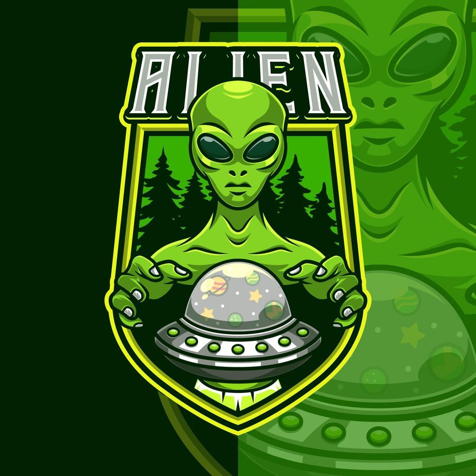 modelo de logotipo de mascote de ufo alienígena vetor