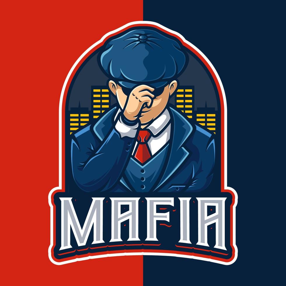 modelo de logotipo de personagem de mascote de gangster da máfia vetor