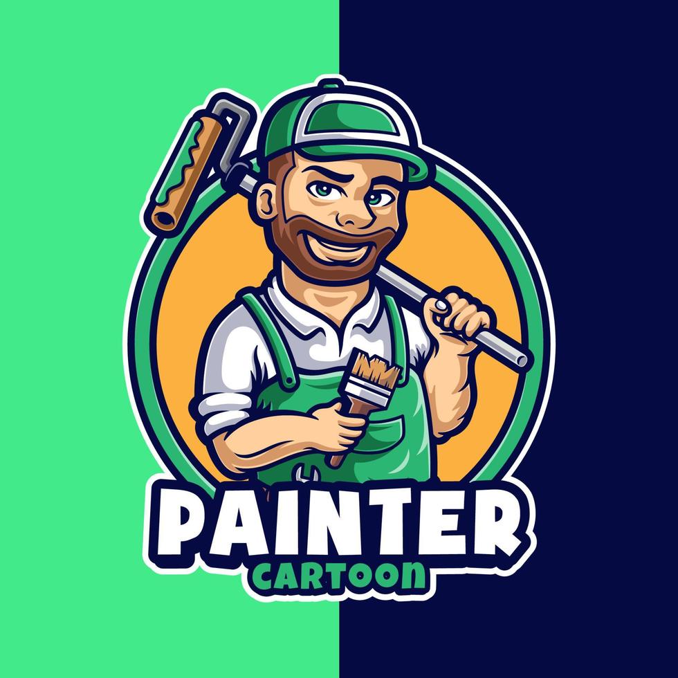 modelo de logotipo de personagem de mascote pintor vetor